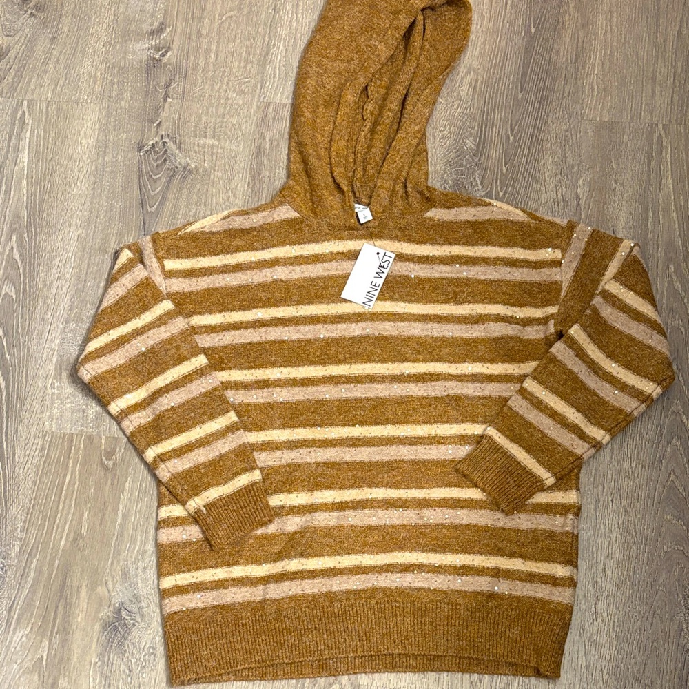 Nine West‎ Tan and Cream Knit Sweater with sequins L NWT